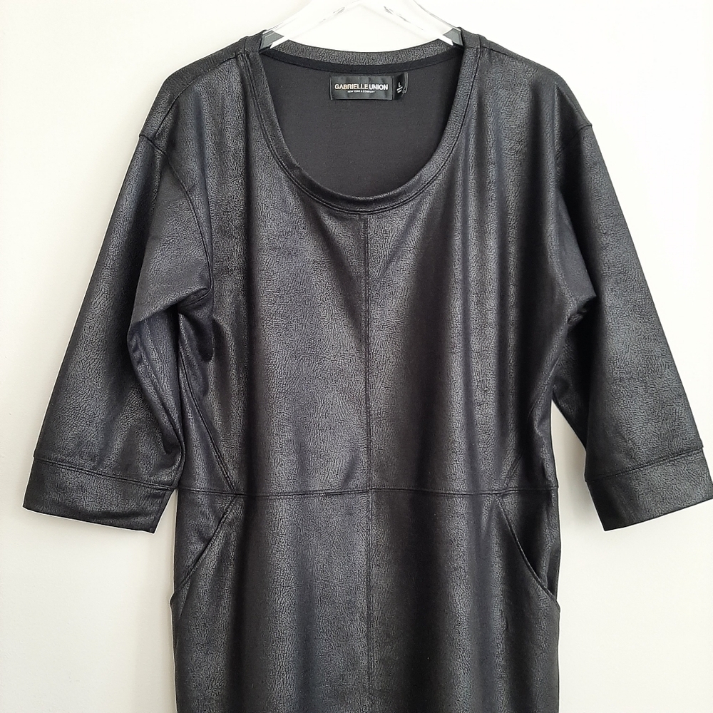 Gabrielle Union Shift Dress Black Leather Look Size Large - Picture 4 of 15